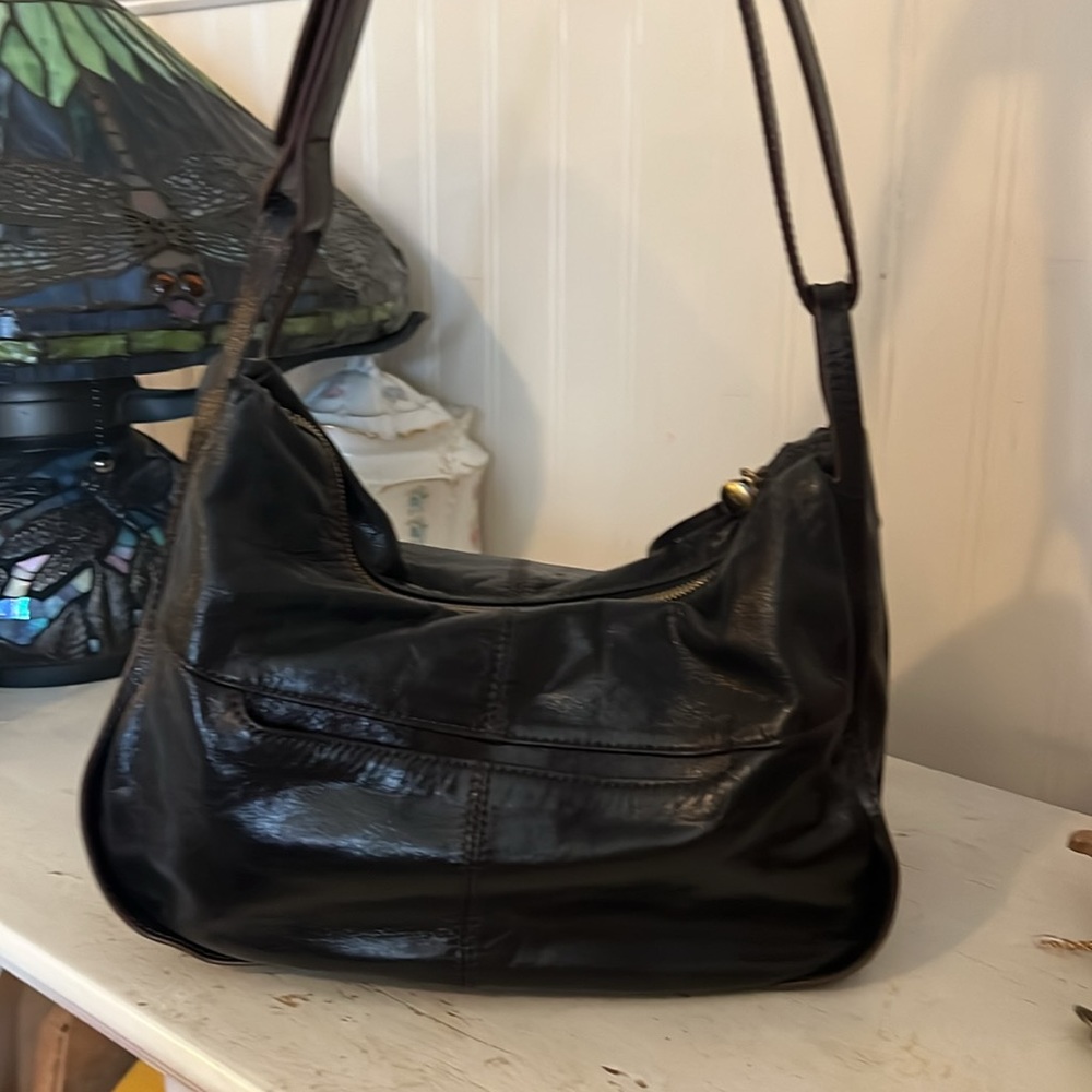 Vintage Hobo black leather shoulder bag convertible strap satchel - Picture 3 of 9